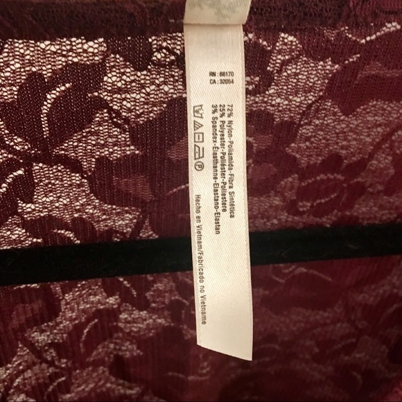 Free People long sleeve lace burgundy bodysuit, L - Picture 4 of 5